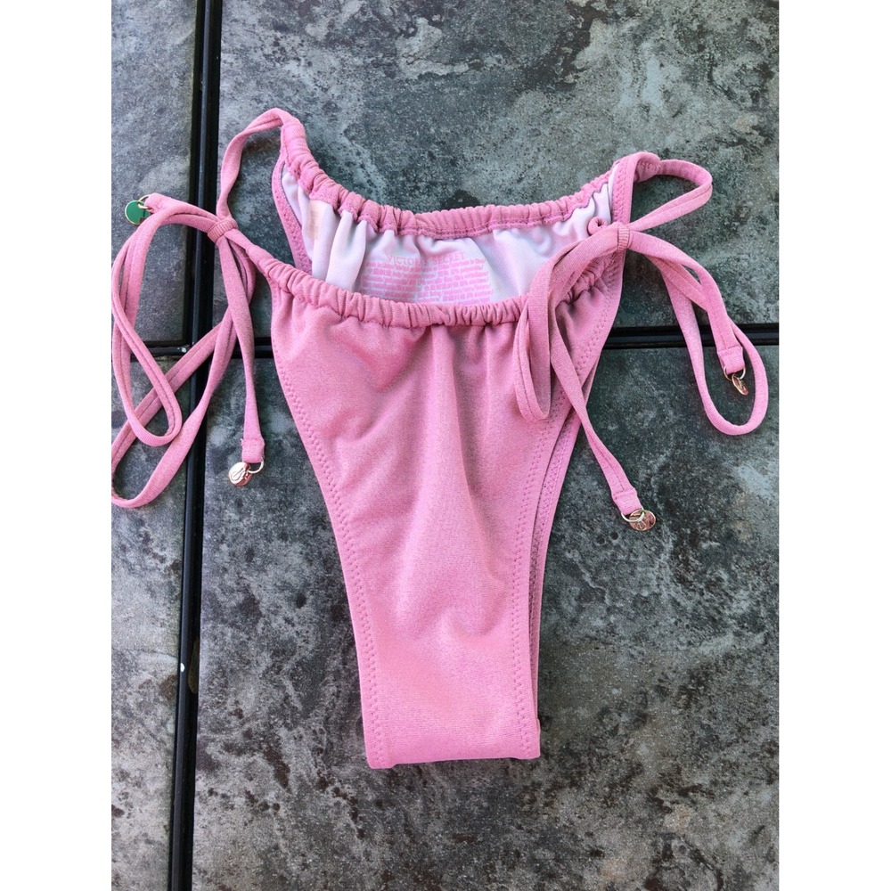 Victoria's Secret Metallic Pink Shimmer Side Tie Bikini Bottom cheeky chic Small